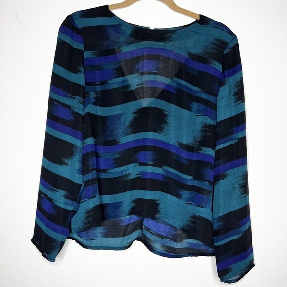 FRNCH Womens Top Semi-Sheer Blue Teal Black Sz L - Picture 1 of 10